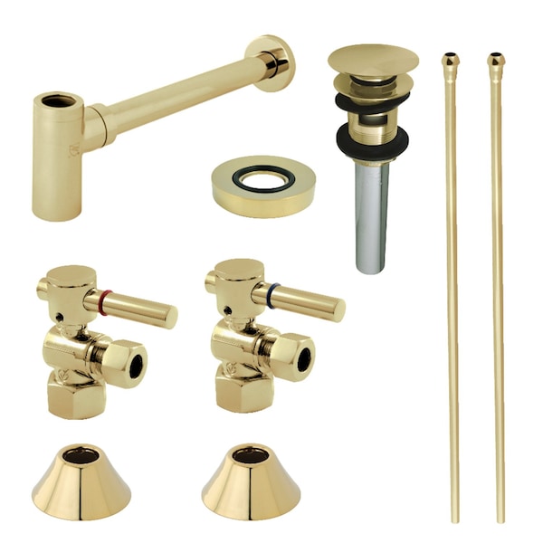 Modern Plumbing Sink Trim Kit W/ Bottle Trap & Overflow Drain, Brass